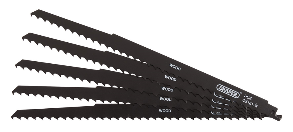 Draper RECIP SAW BLADE 5PCS - S1617K 42615 Reciprocating Saw Blades for Pruning & Coarse Wood & Plastic Cutting, 300mm, 3tpi (Pack of 5)