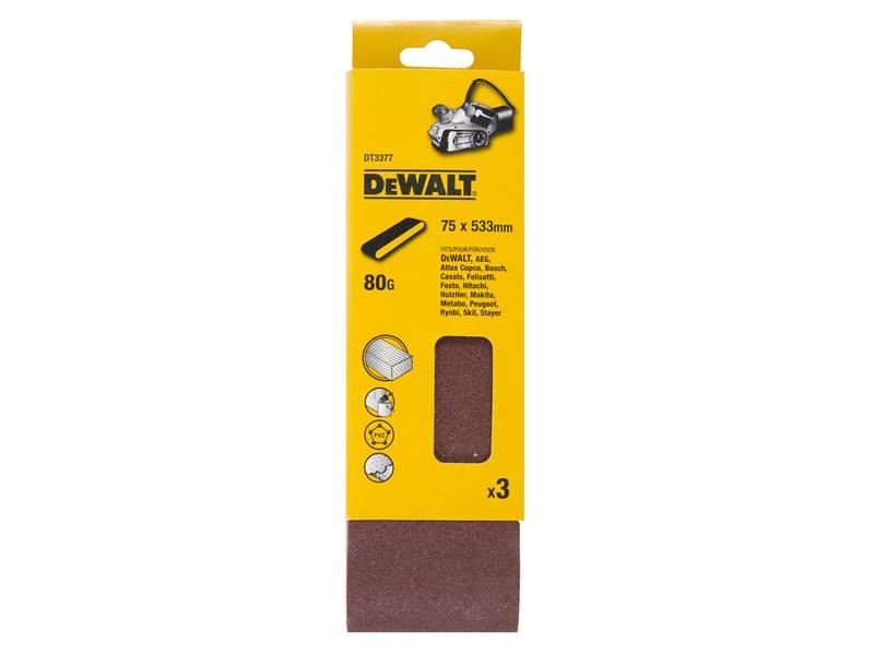 DeWalt Sanding Belt 533 x 75mm 80G Pack of 3