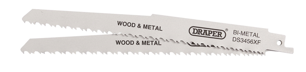 Draper RECIP SAW BLADE 2PCS - S3456XF 43065 Bi-metal Reciprocating Saw Blades for Multi-Purpose Cutting, 200mm, 6-12tpi (Pack of 2)