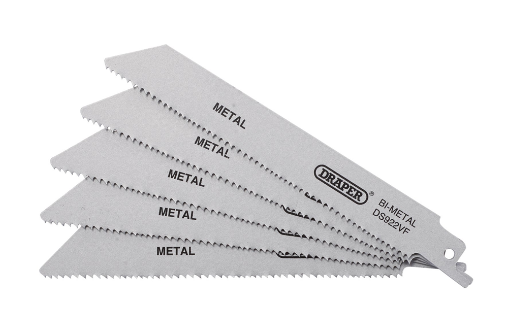 Draper RECIP SAW BLADE 5PCS - S922VF 43463 Bi-metal Reciprocating Saw Blades for Metal, 150mm, 10-14tpi (Pack of 5)