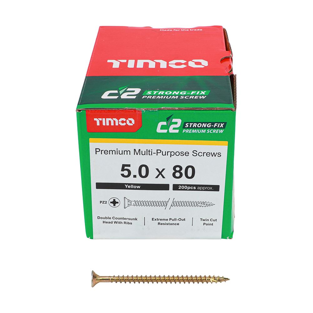 TIMCO C2 Strong-Fix PZ2 CSK ZYP 5.0 x 80 Gold Pack 200
