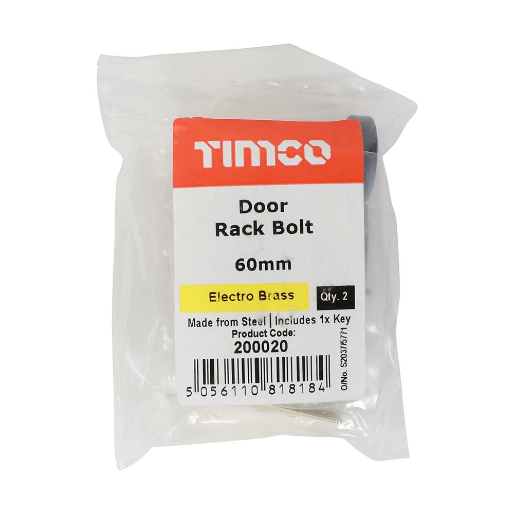 TIMCO Door Rack Bolt E Brass 60mm Pack 2