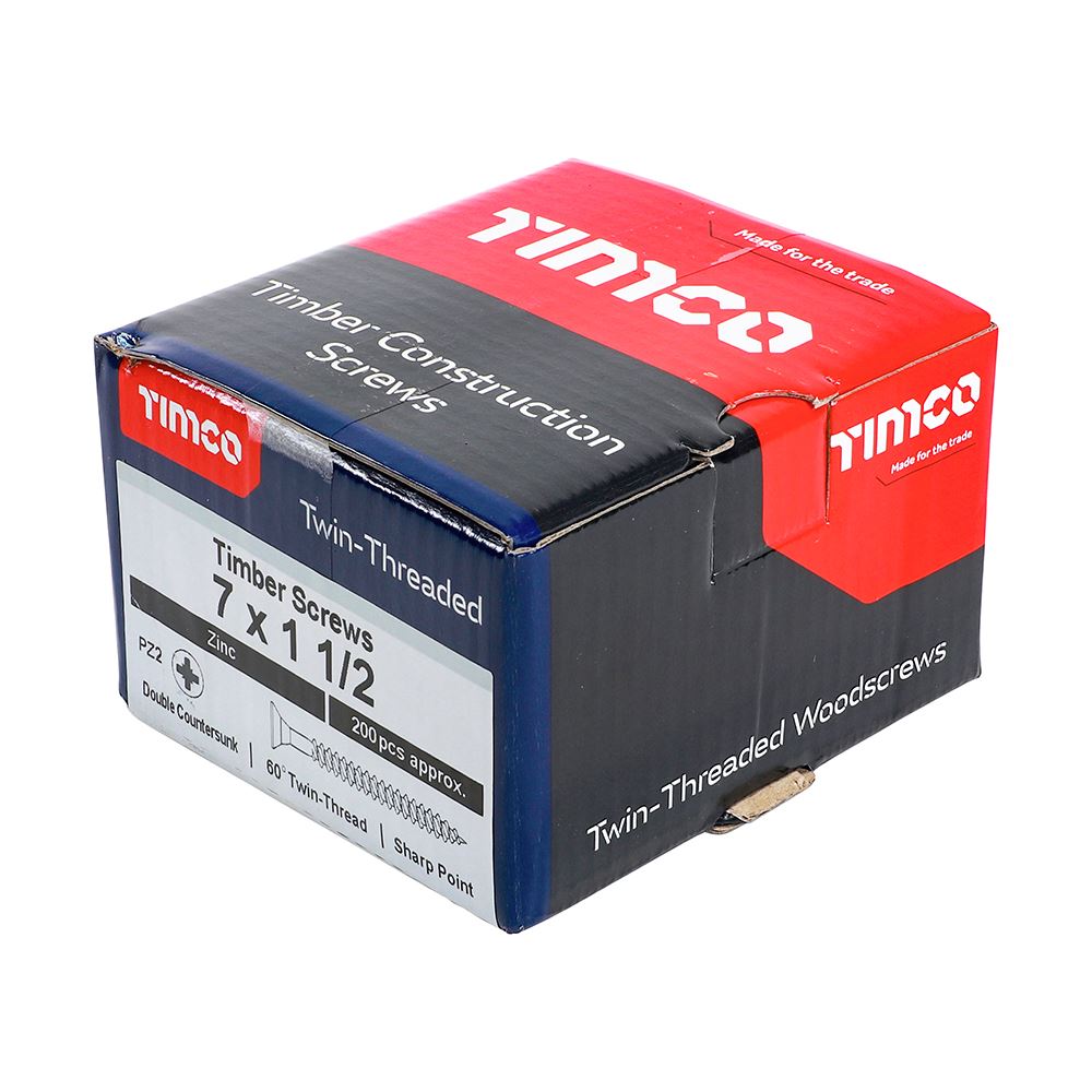 TIMCO Twin Woodscrew PZ2 CSK Zinc 7 x 1 1/2 Silver Pack 200
