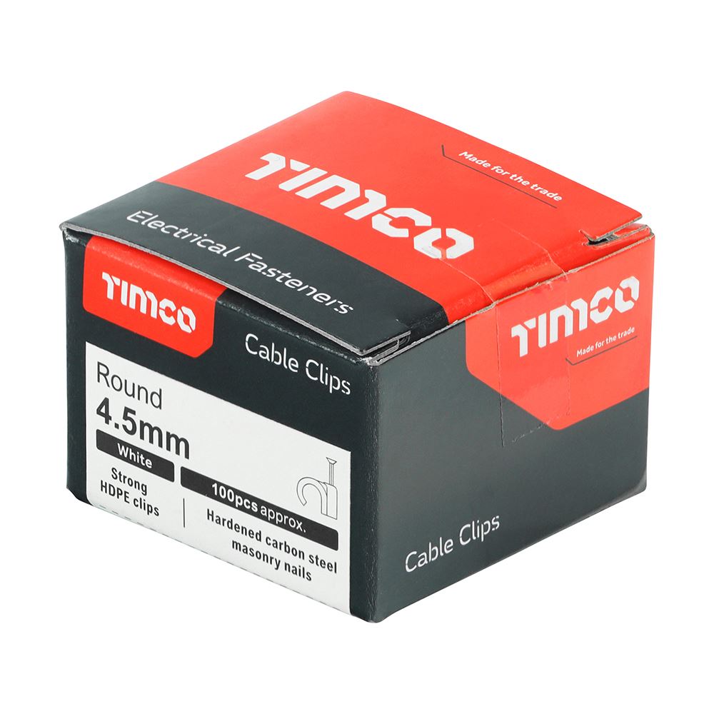 TIMCO Round Cable Clip White To fit 4.5mm White Pack 100