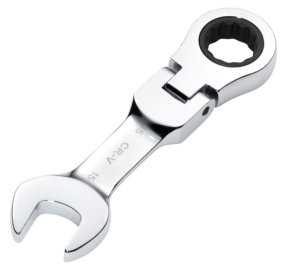 Draper 15MM STUBBY FLEX RACT. SPANNER 27973 27973 HI-TORQ® Metric Stubby Flexible Head Ratchet Combination Spanner