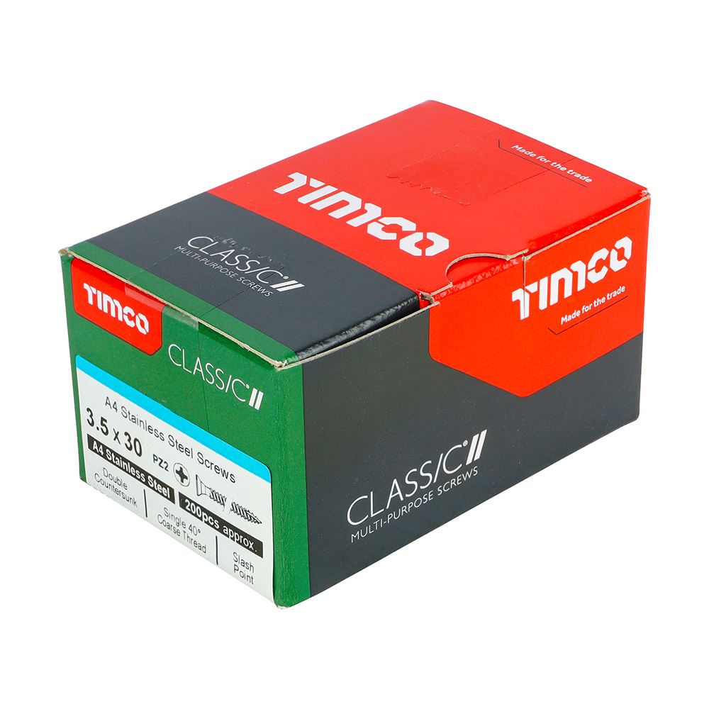 TIMCO Classic Screw PZ2 CSK A4 SS 3.5 x 30 Pack 200