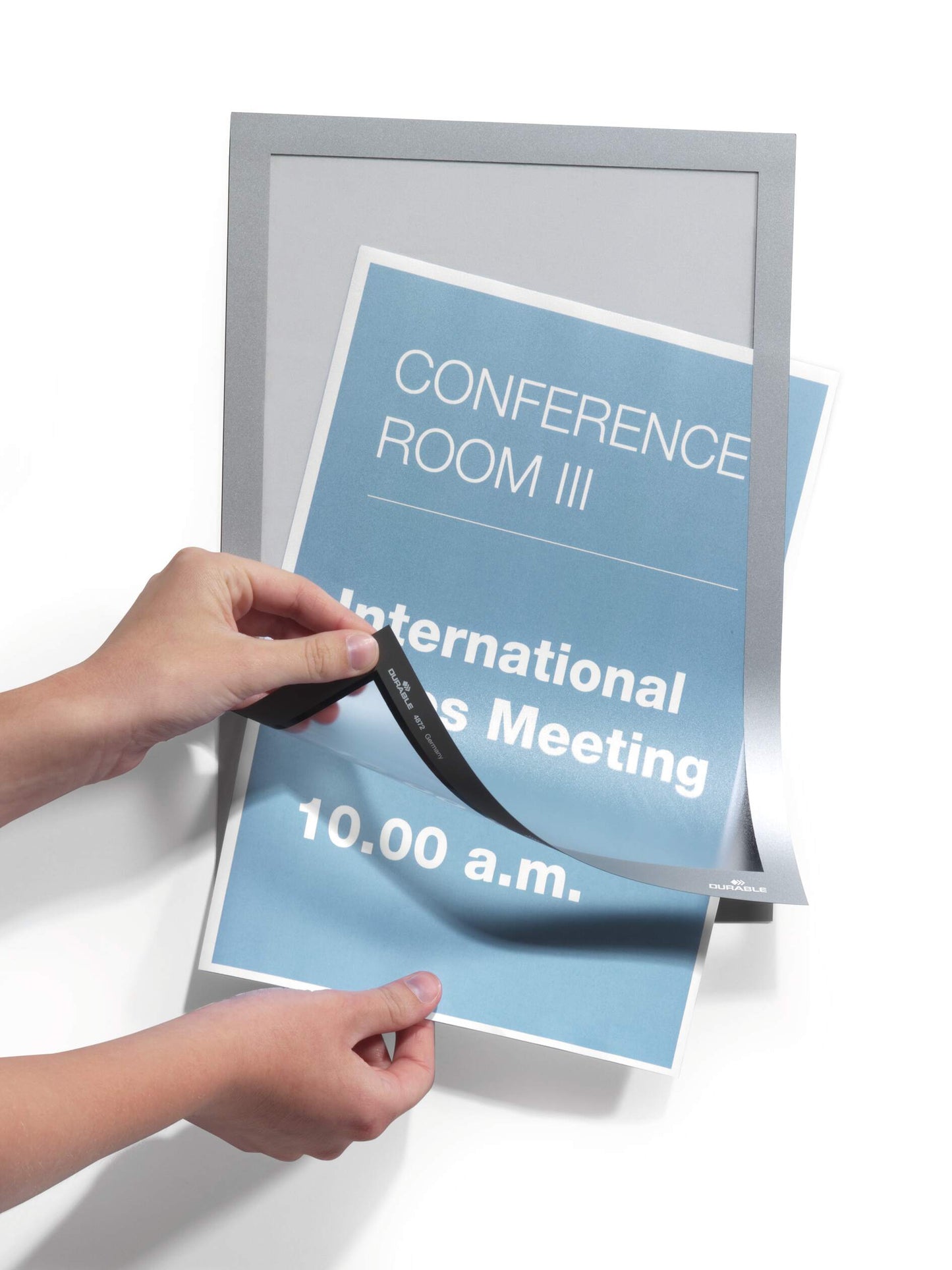 Durable DURAFRAME Self Adhesive Magnetic Signage Frame | A4 Silver