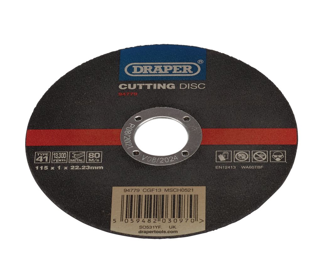 Draper CUT/DISC INOX - 115X1MM 94779 Stainless-Steel/Inox Metal Cutting Disc, 115 x 1 x 22.23mm