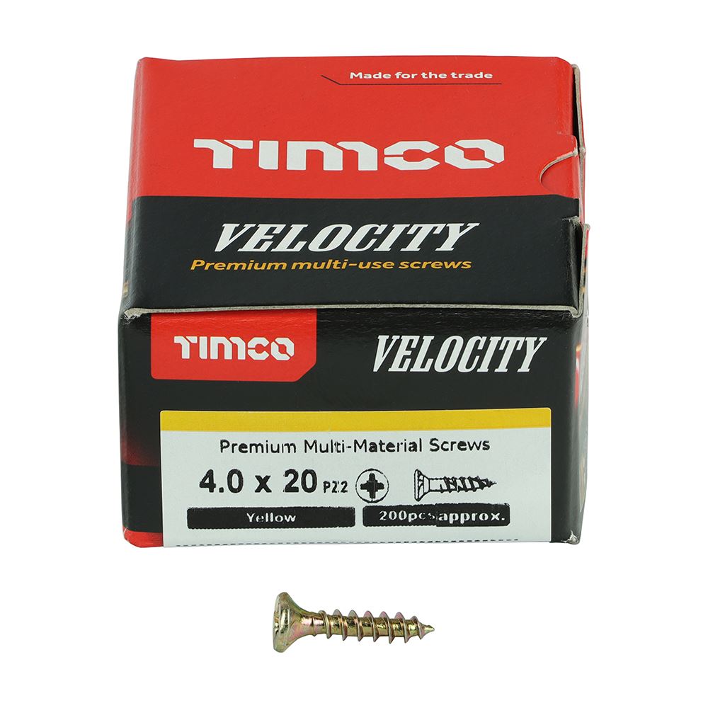 TIMCO Velocity Screw PZ2 CSK ZYP 4.0 x 20 Gold Pack 200