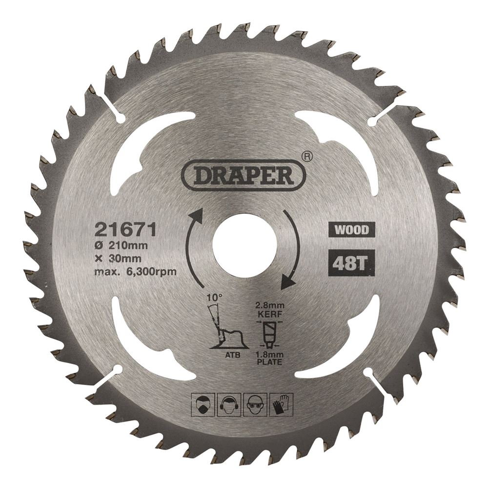 Draper TCT SAW BLADE 210MM 48T WOOD 21671 TCT Circular Saw Blade for Wood, 210 x 30mm