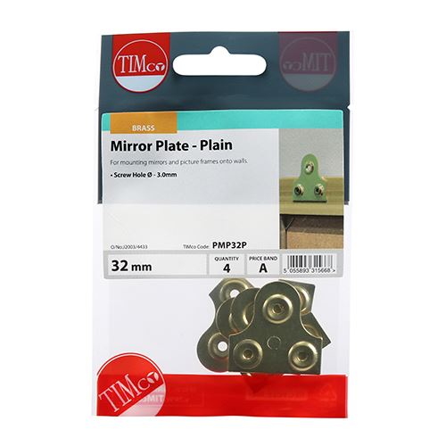 TIMCO Mirror Plate - Plain 32mm Pack 4