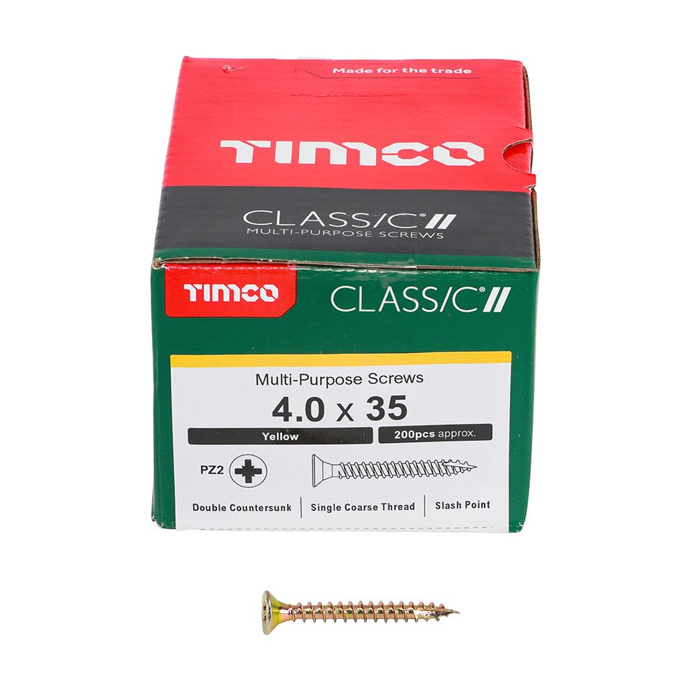 TIMCO Classic Screw PZ2 CSK ZYP 4.0 x 35 Gold Pack 200