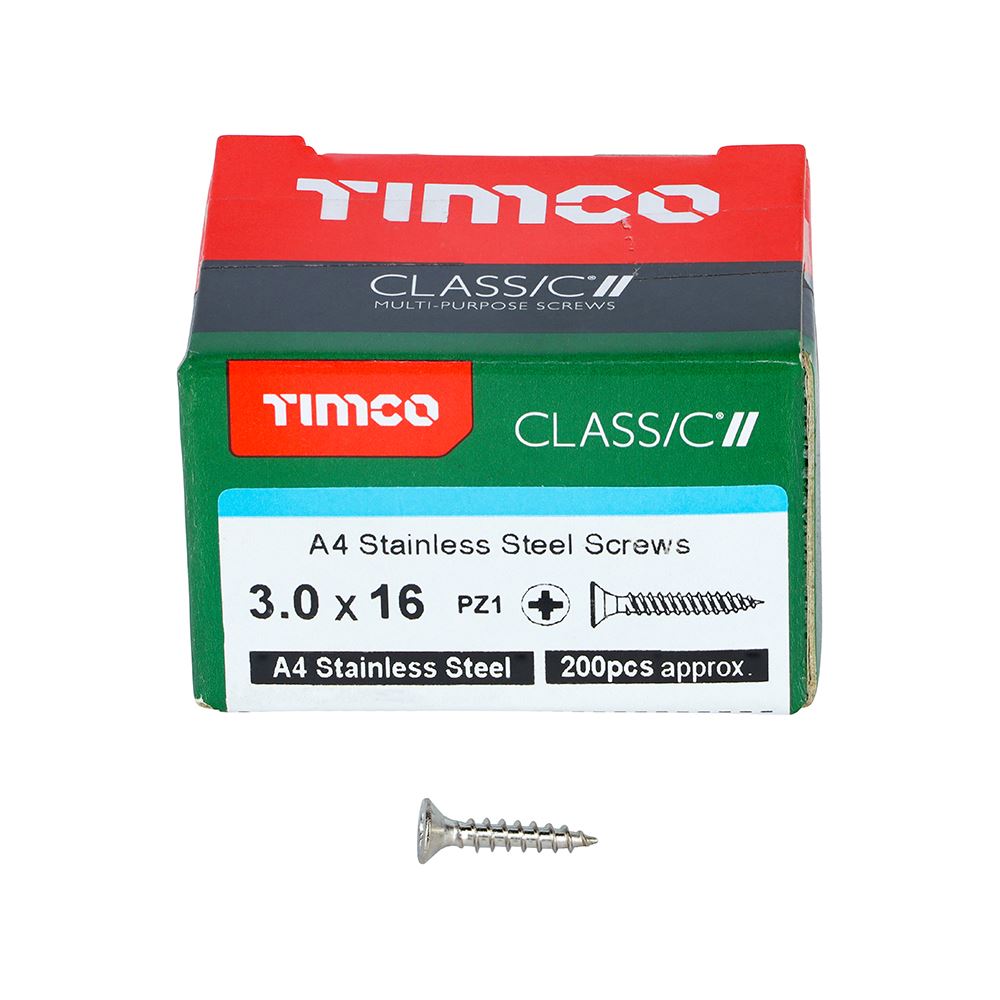 TIMCO Classic Screw PZ1 CSK A4 SS 3.0 x 16 Pack 200