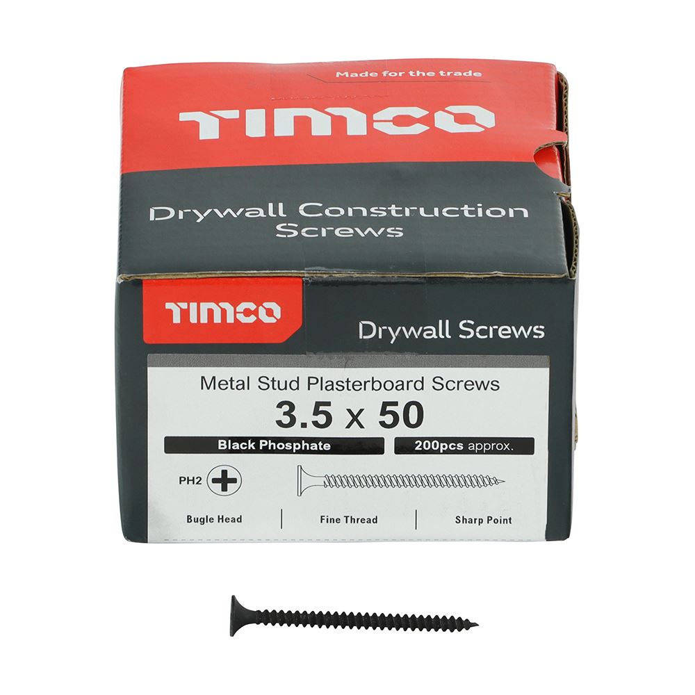 TIMCO Drywall Screw PH2 Fine Black 3.5 x 50 Black Pack 200