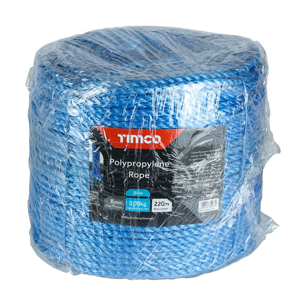TIMCO Blue Poly Rope - Long Coil 8mm x 220m Blue Pack 1