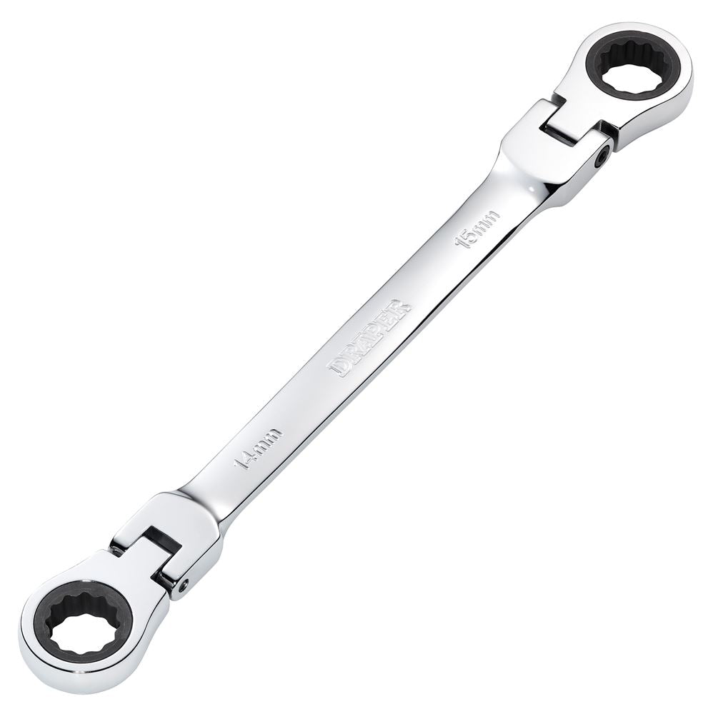 Draper 14X15 FLX RATCHET RING SPANNER 27747 27747 HI-TORQ® Metric Flexible Head Double Ring Ratchet Spanner