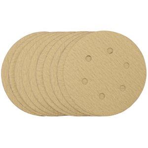 64240 Draper Gold Sanding Discs with Hook and Loop, 150mm, 180 Grit, 6 Dust Extraction H Aluminium oxide Professional Trade DIY Workshop Garage Use