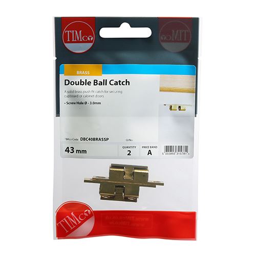 TIMCO Double Ball Catch - Brass 43mm Pack 2