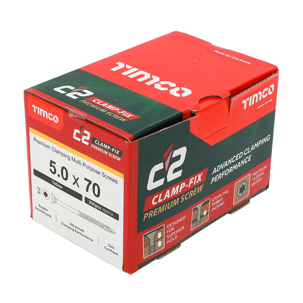 TIMCO C2 Clamp-Fix TX25 CSK ZYP 5.0 x 70 Gold Pack 200