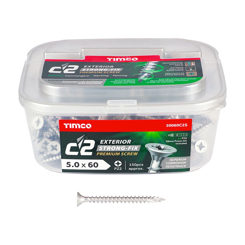 TIMCO C2 Strong-Fix Exterior PZ2 CSK 5.0 x 60 Silver Pack 150