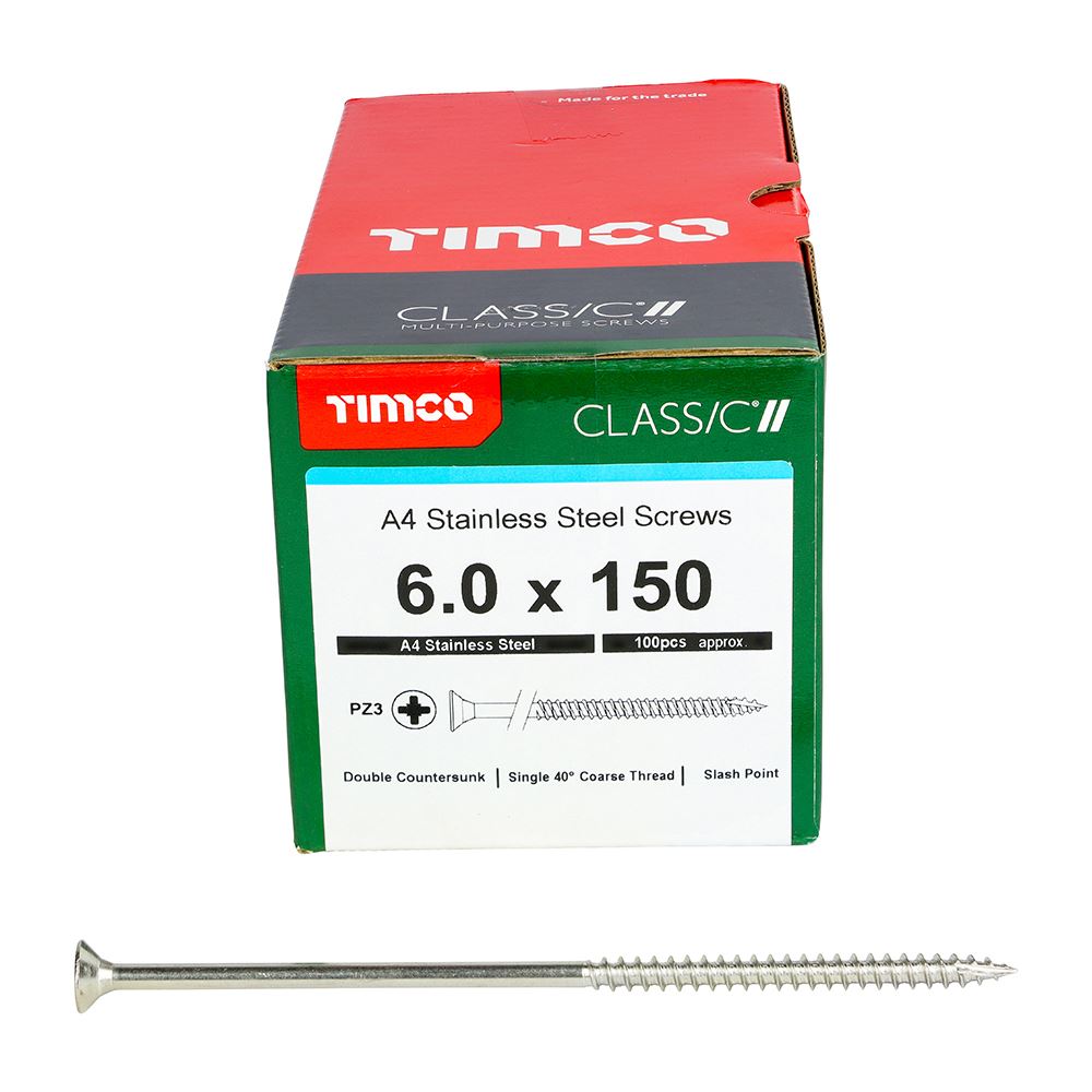 TIMCO Classic Screw PZ3 CSK A4 SS 6.0 x 150 Pack 100