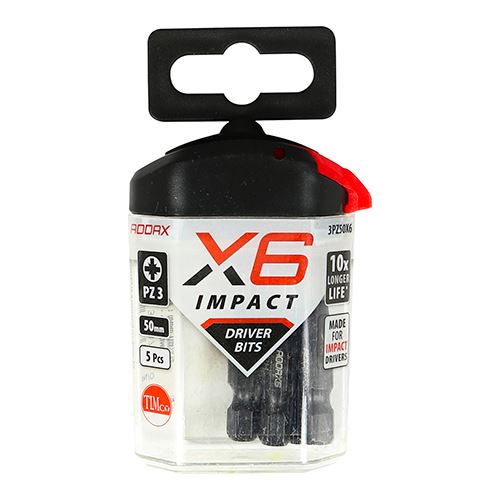 TIMCO X6 Impact Pozi Driver Bit No.3 x 50 Pack 5