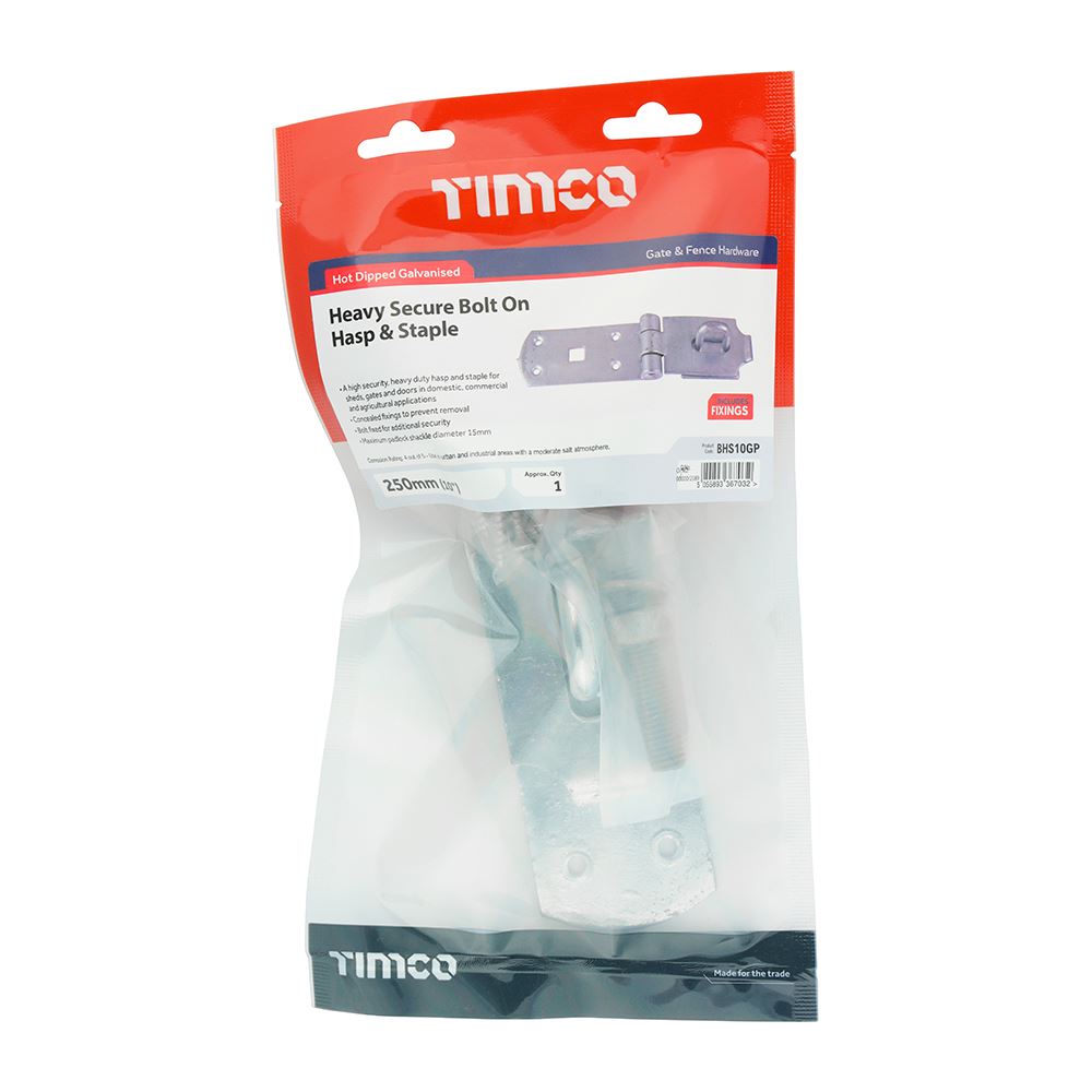 TIMCO Heavy Secure Hasp-Staple HDG 10" Pack 1