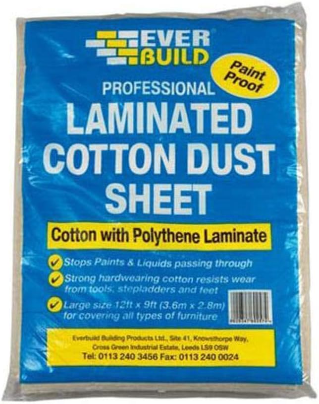 Everbuild Professional Laminated Cotton Dust Sheet, 12 ft x 9 ft (3.7 m x 2.7 m)
