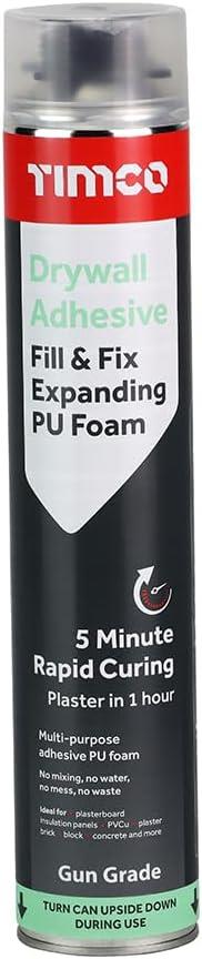 TIMCO Fill and Fix PU Expanding Foam 750ml Drywall Adhesive Gap Filler