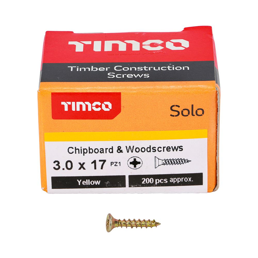 TIMCO Solo Woodscrew PZ1 CSK ZYP 3.0 x 17 Gold Pack 200