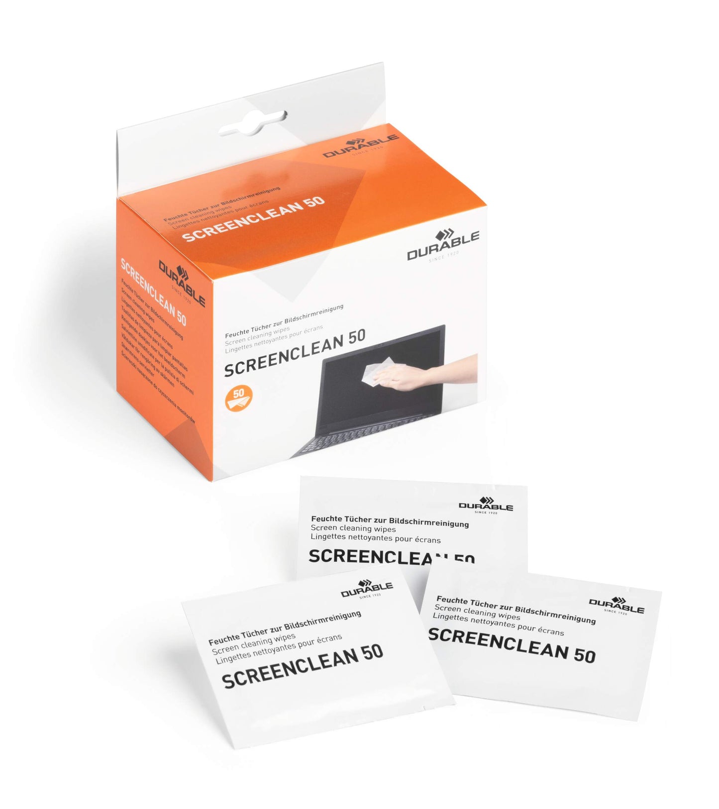 Durable SCREENCLEAN Streak-Free Biodegradable Screen Cleaning Wipes | 50 Sachets