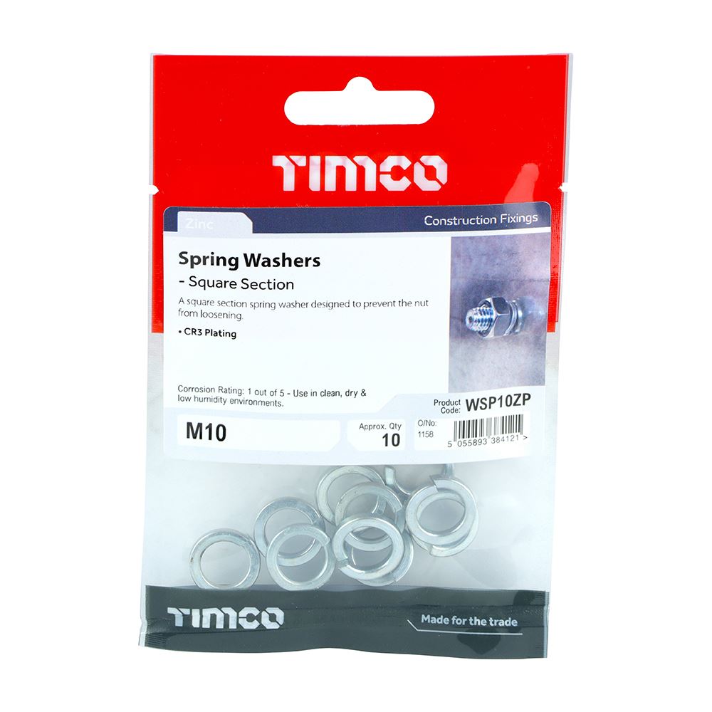 TIMCO SQ Spring Washer DIN 7980 -BZP M10 Silver Pack 10