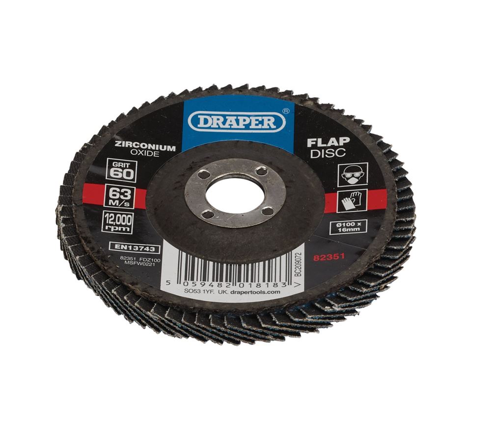 Draper 100MM FLAP DISC 60G ZR 82351 Zirconium Oxide Flap Disc, 100 x 16mm