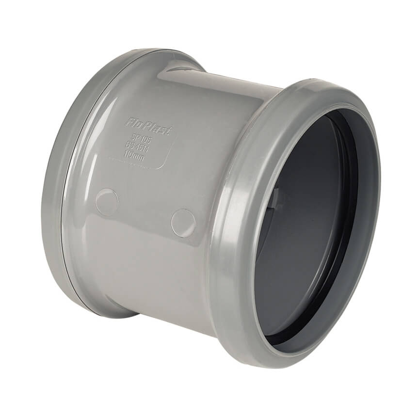 FLOPLAST RING-SEAL 2XSKT PIPE COUPL;4" SOIL/110MM GRY