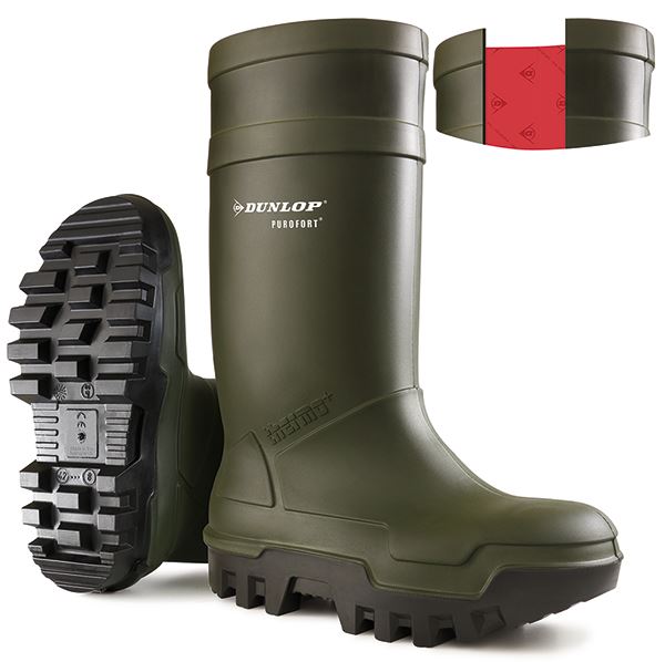Dunlop Purofort Thermo+ Full Safety Wellington Boots – Orange & Green, S5 CI SRC, Steel Toe & Midsole, Waterproof and Cold Insulated to -50°C