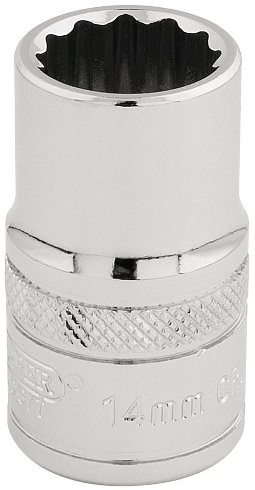 Draper 14MM 12PT SOCKET 1/2DR PCKD 33125 1/2" Sq. Dr. Metric Sockets (Polished Chrome)