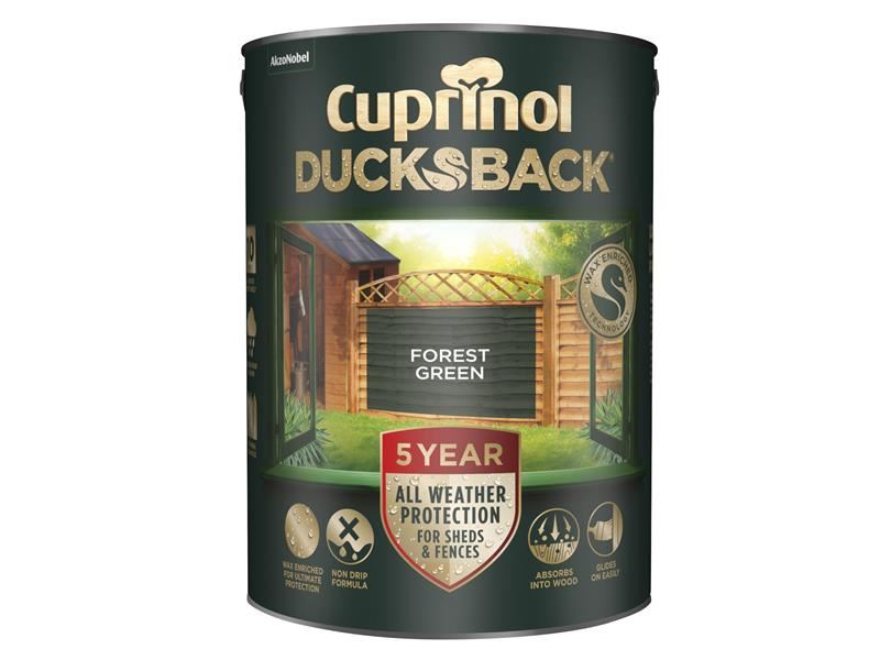 Cuprinol 5092438 Ducksback 5 Year Waterproof for Sheds & Fences Forest Green 5 litre