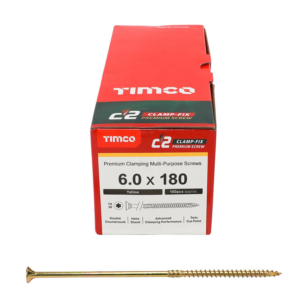 TIMCO C2 Clamp-Fix TX30 CSK ZYP 6.0 x 180 Gold Pack 100