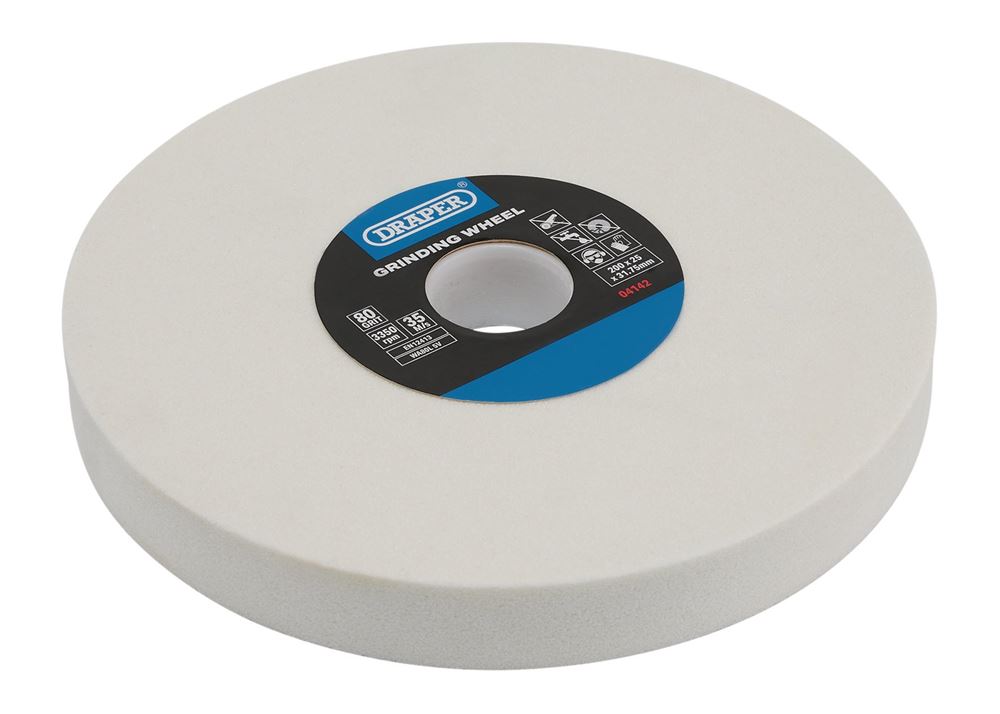 Draper GRINDING WHEEL 80G 200X25MM W 04142 Aluminium Oxide Bench Grinding Wheel, 200 x 25mm, 80G, White