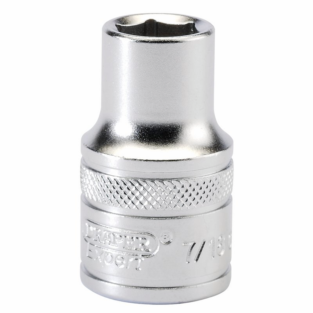 Draper 7/16 6PT SOCKET 1/2 DR-PCKD 16625 1/2" Sq. Dr. Imperial Sockets (Micro Satin Chrome)