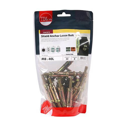 TIMCO Shield Anchor Loose Bolt - ZYP M8:40L (M8 x 90) Gold Pack 22