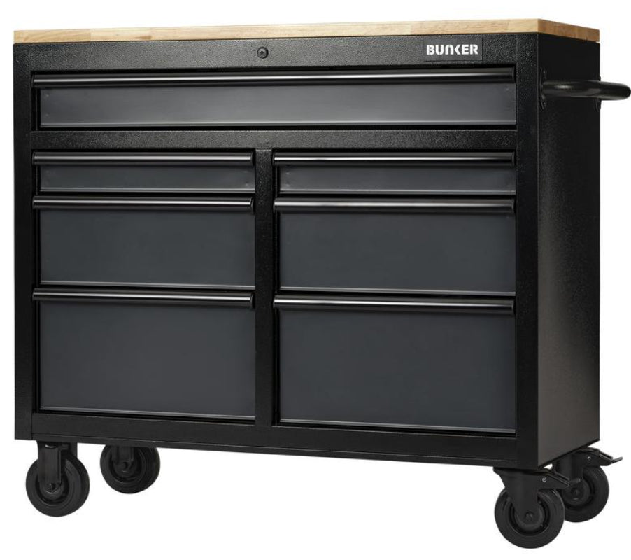 BUNKER 7 Drawer Workbench Roller Tool Cabinet, 41", Grey