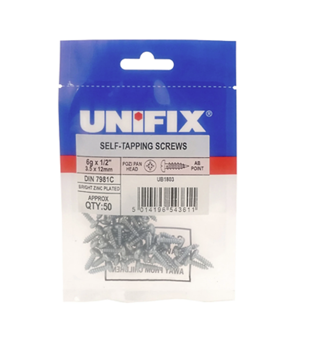 Unifix SELF TAPPING SCREW BZP PAN REC 8X1 Pack of 50