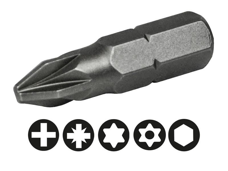 Faithfull FAISBPZ225B Pozi S2 Grade Steel Screwdriver Bits PZ2 x 25mm Pack of 25 |