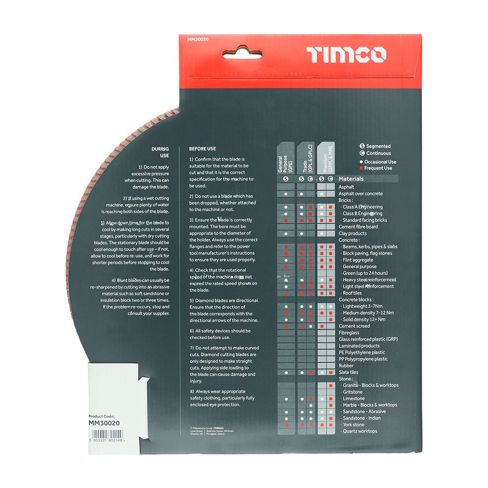 TIMCO Prem Diamond Blade Turbo Cont 300 x 20 Pack 1