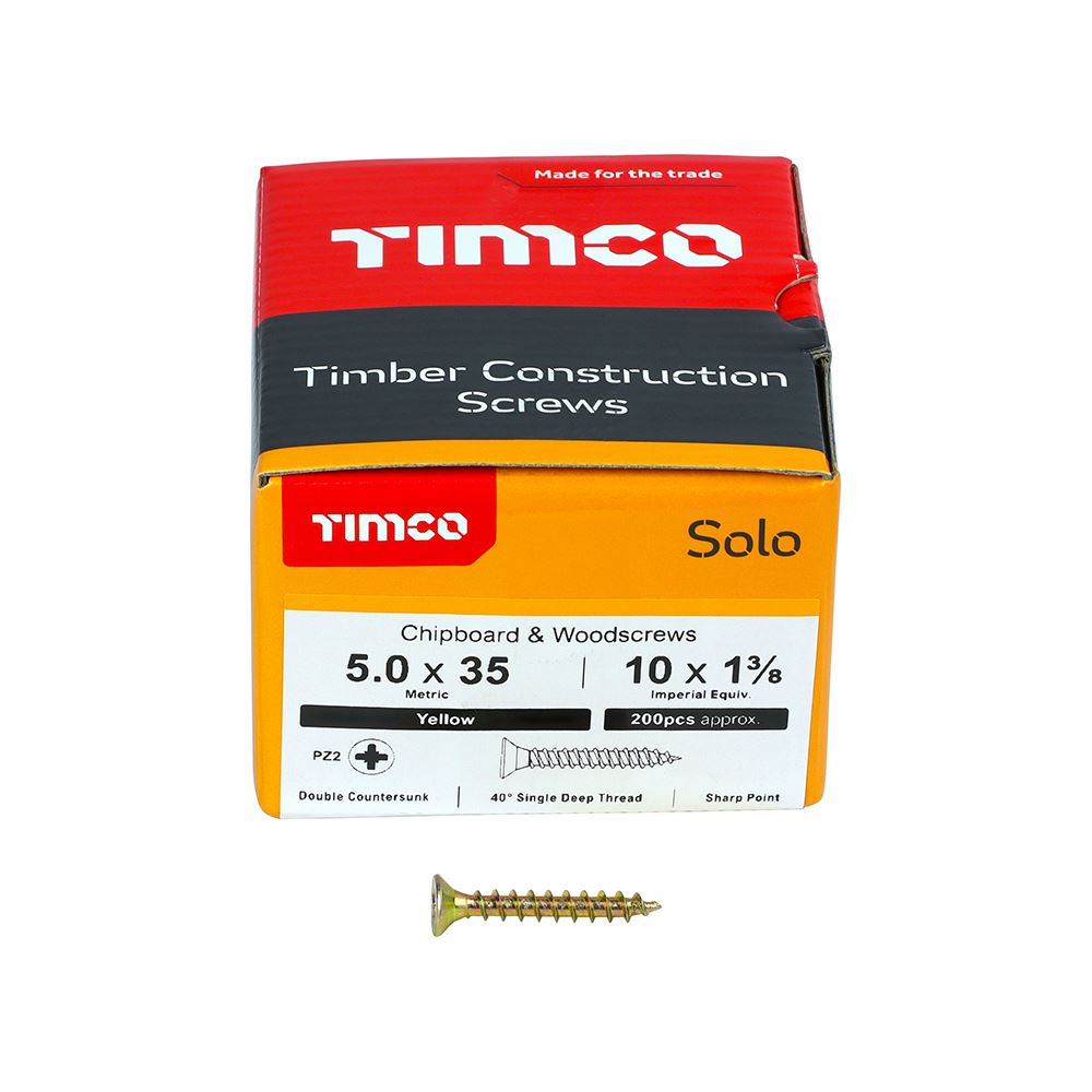 TIMCO Solo Woodscrew PZ2 CSK ZYP 5.0 x 35 Gold Pack 200