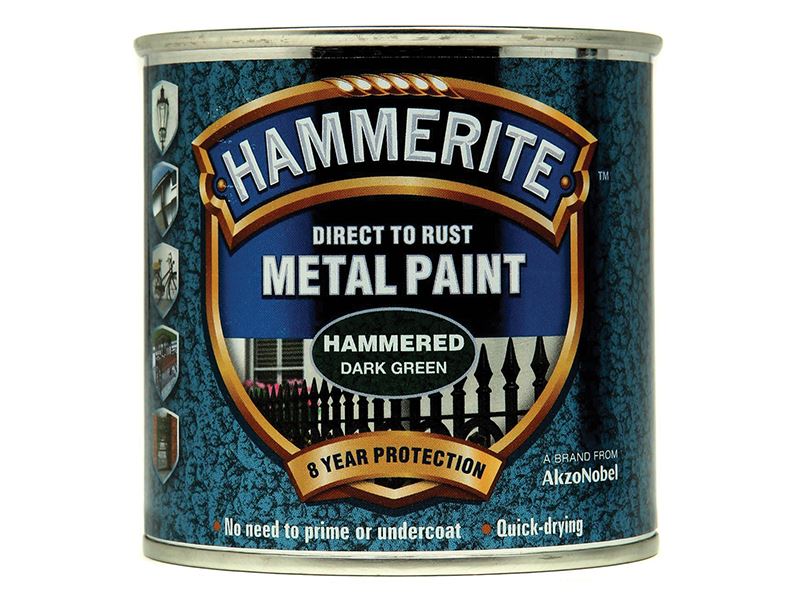 Hammerite 5084831 Direct to Rust Hammered Finish Metal Paint Dark Green 250ml