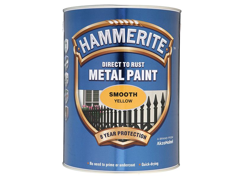 Hammerite 5084878 Direct to Rust Smooth Finish Metal Paint Yellow 5 Litre