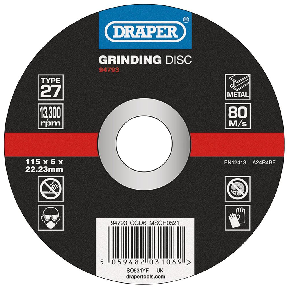 Draper GRIND/DISC METAL - 115X6MM DPC 94793 94793 DPC Metal Grinding Discs