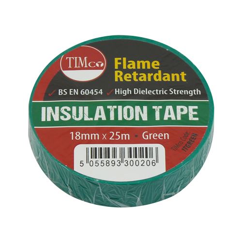 TIMCO PVC Insulation Tape Green Green 25m x 18mm Pack 10.0